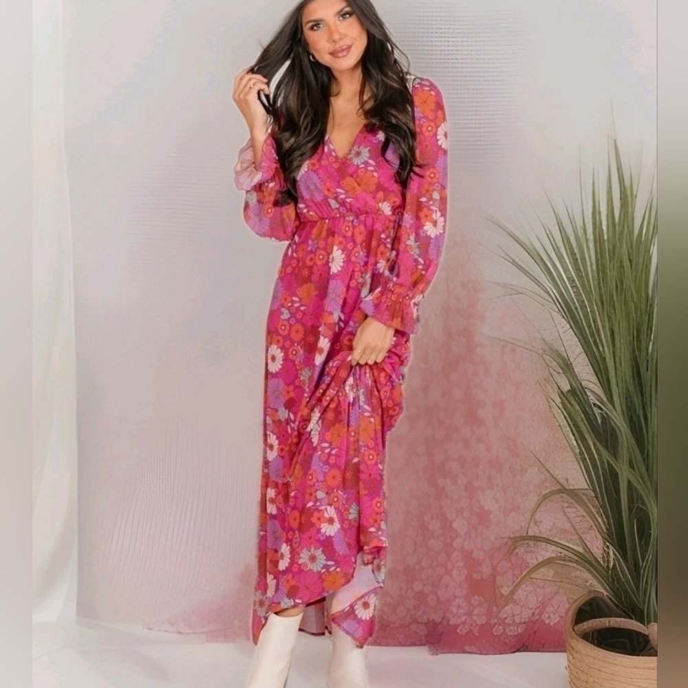Pink Lily Women's Floral Rose Maxi Dress Cottagecore Soft Girl Balletcore Small